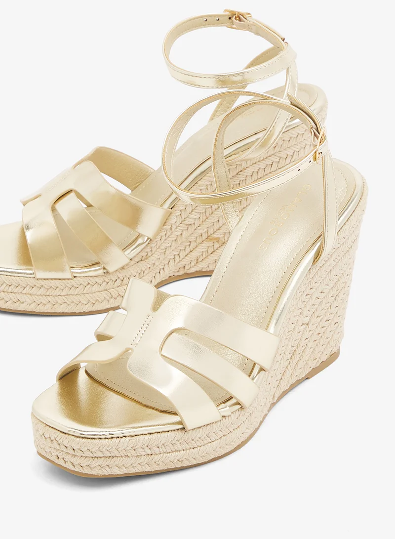 GLAMOROUS  Wide Fit Gold Espadrille Wedge Heeled Sandals for Women | Best Price UAE